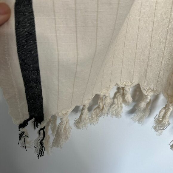 The Loomia Silvia Kimono Poncho Cover-Up OS Cream Black Fringe Beach - Picture 5 of 9